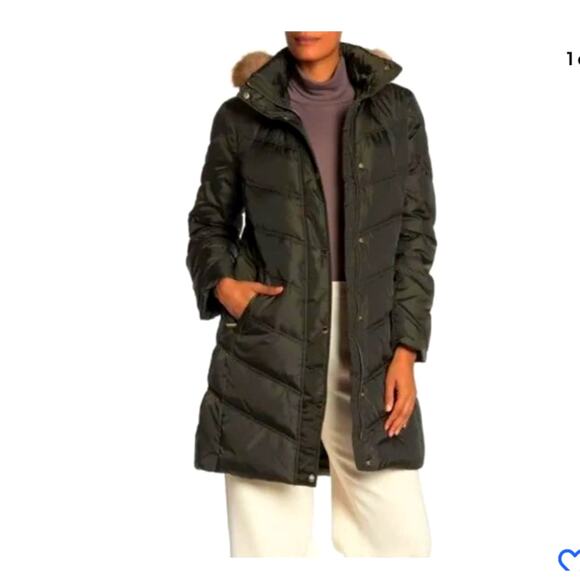 Michael Kors Women's Chevron Puffer Down Coat Faux Fur Hood size XL Nwt - Picture 1 of 10